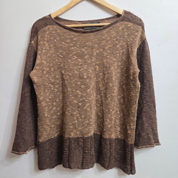 Bill Baber Handmade Scotland Womens 2-Tone Brown Open Knit Wool Knit Sweater M - Picture 1 of 10